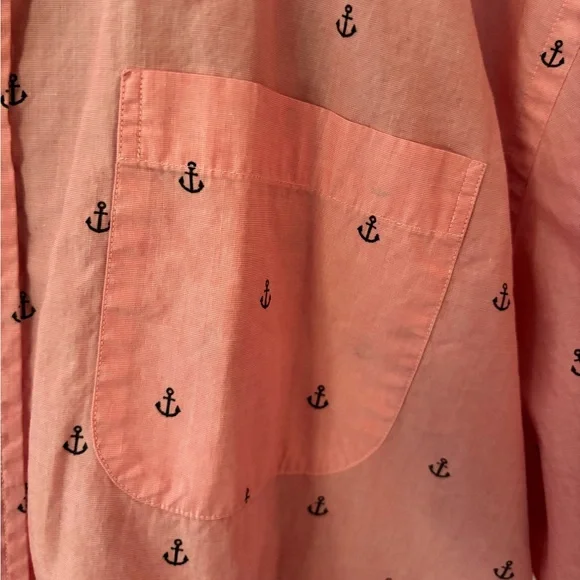 Brooks Brothers pink navy anchor nautical short sleeve button down size XL - Picture 2 of 4